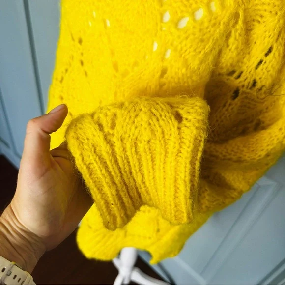 Anthropologie Sleeping on Snow Bright Lights Yellow Pullover Sweater M - Picture 6 of 9